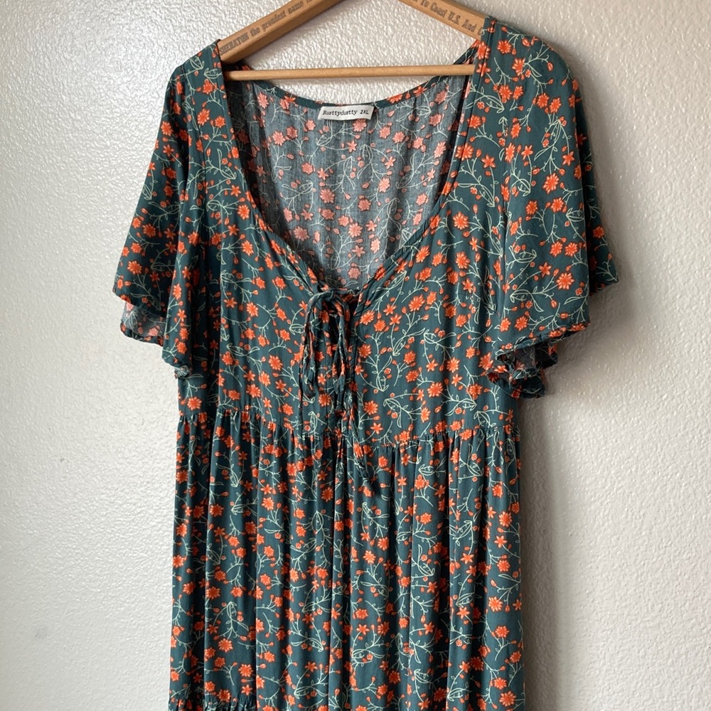 Rusttydustty Ditzy Floral cottagecore flutter Sleeve tiered Maxi Dress Boho 2XL - Picture 3 of 11